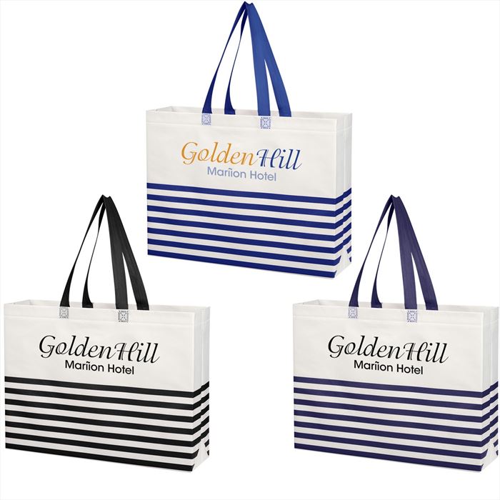 JH3395 Non-Woven Horizontal Stripe Tote Bag With Custom Imprint